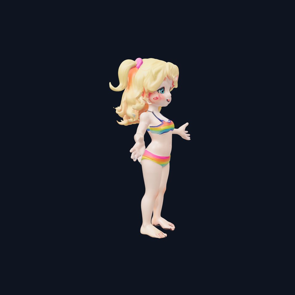 Rainbow Swimsuit Girl Rigged and Animated D Character Model