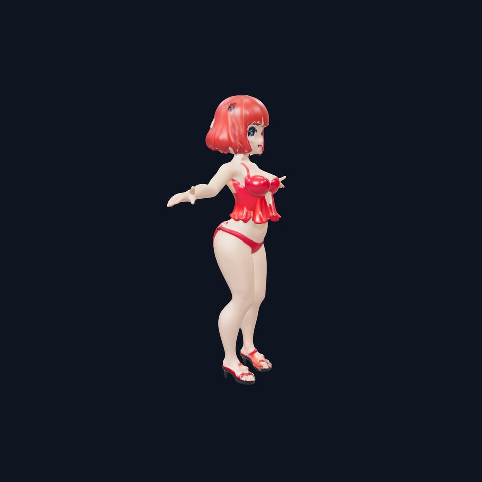 Anime Style Female Character in Red Swimsuit  Rigged and Animated