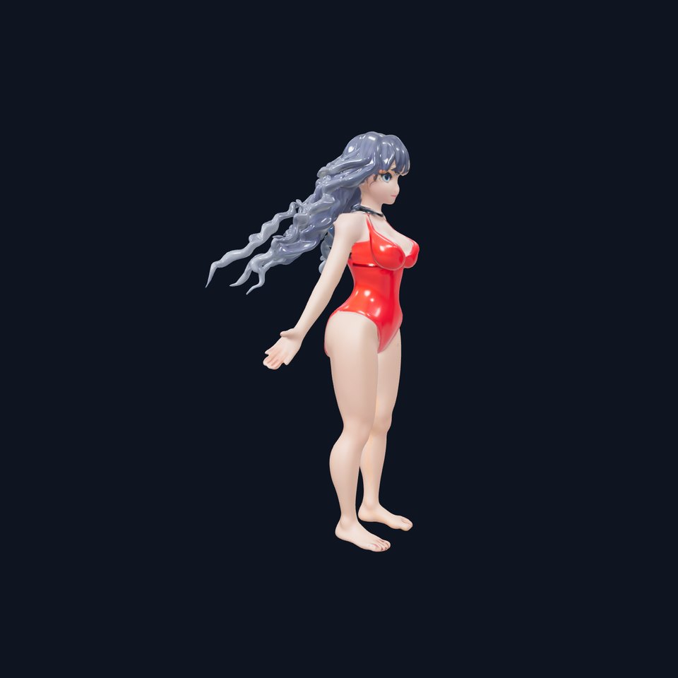 Animated Anime Female Beach Character Model Rigged and Animated