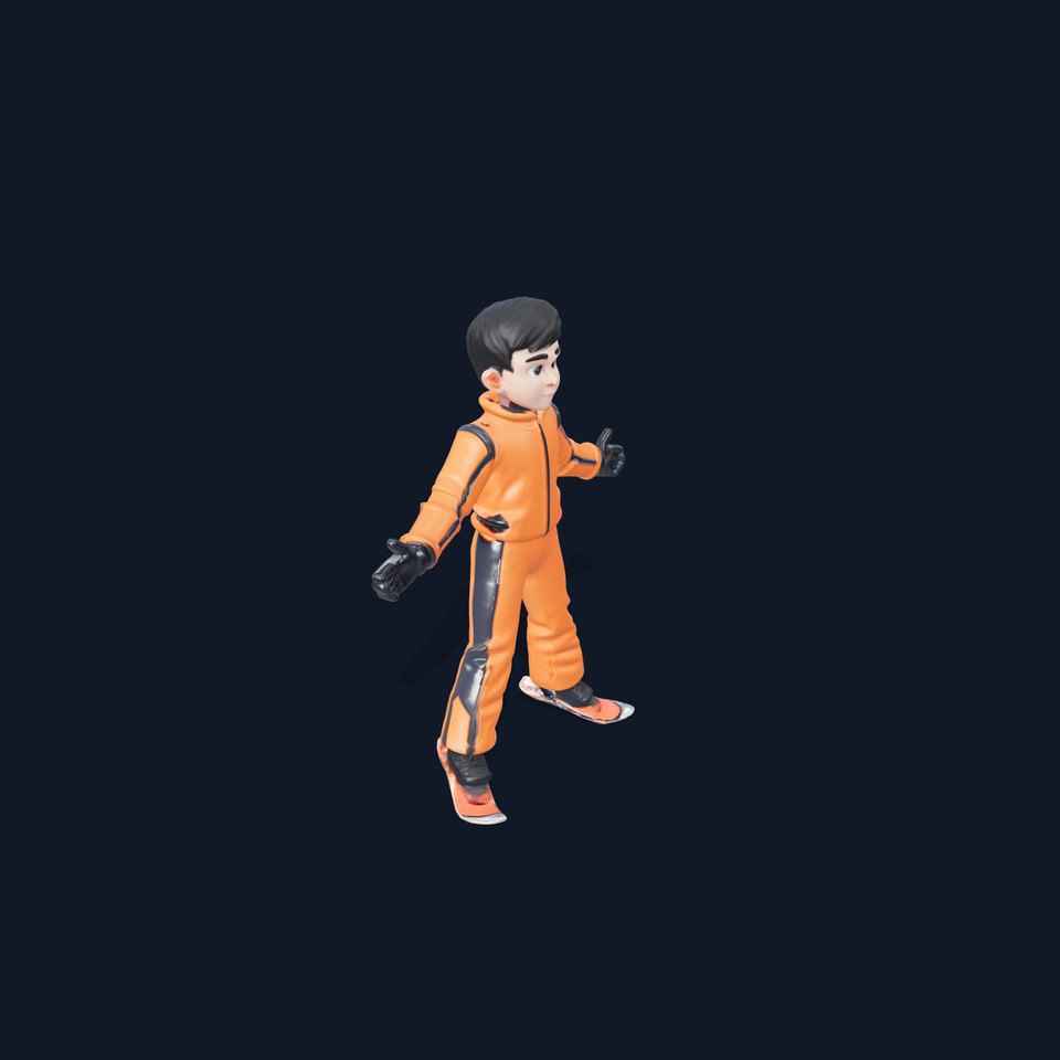 Orange Snowboarder Teen Rigged and Animated D Character Model