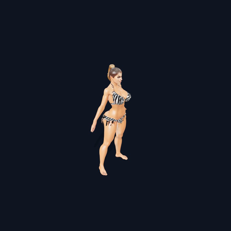 Zebra Bikini Female Character Model Rigged and Animated