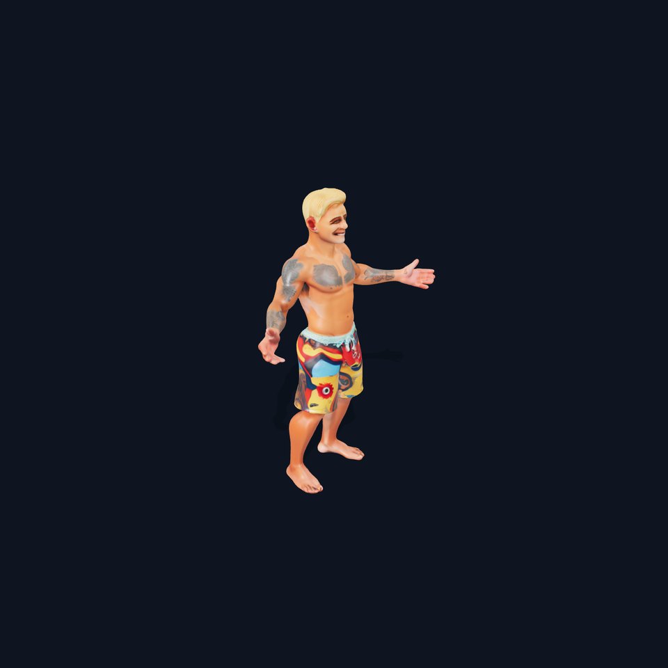 Beach Surfer Character with Tattoos  Rigged and Animated D Model