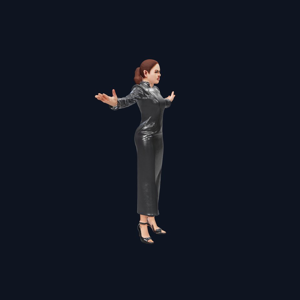 Elegant Female Character in Black Dress Rigged and Animated