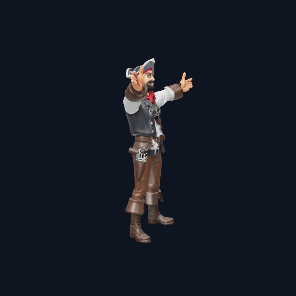Animated Rigged D Pirate Character with Tricorn Hat and Beard