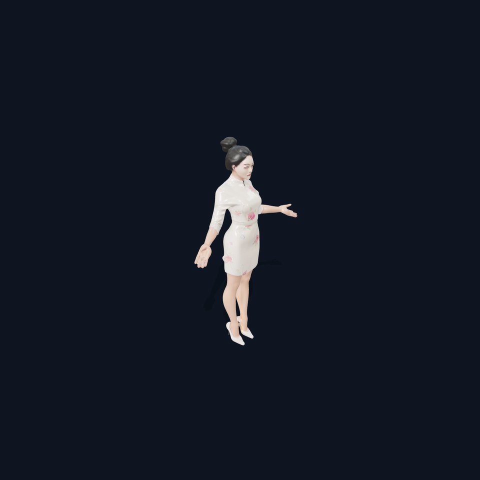 Elegant Female D Character Rigged and Animated Floral Dress