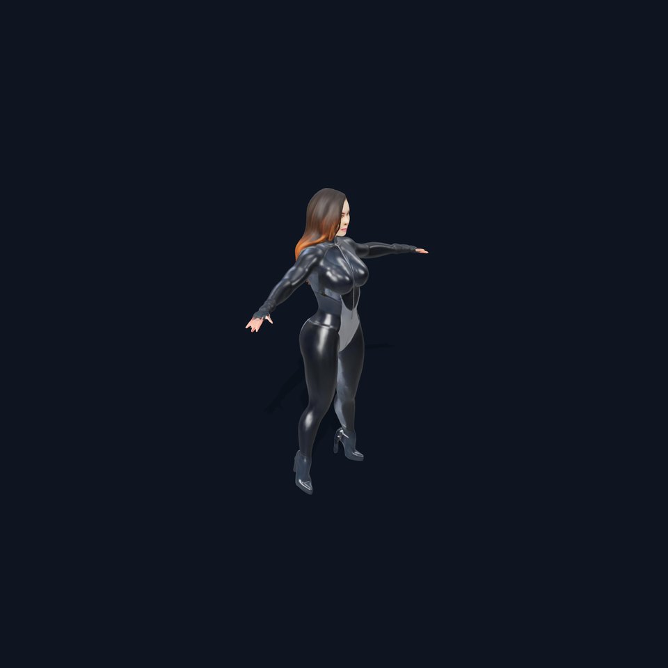 Futuristic Spy Rigged and Animated Character Model in Black Suit