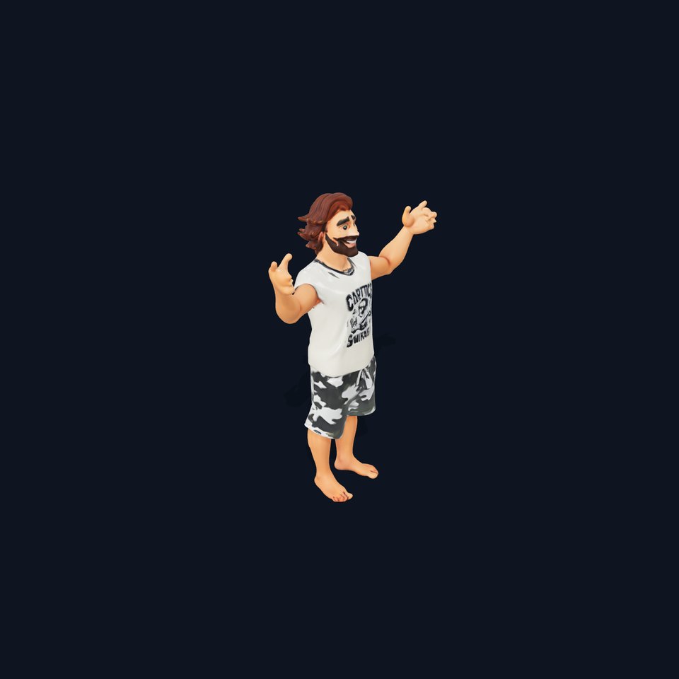 Camo Beach Dude Rigged and Animated D Character Model viewer poster