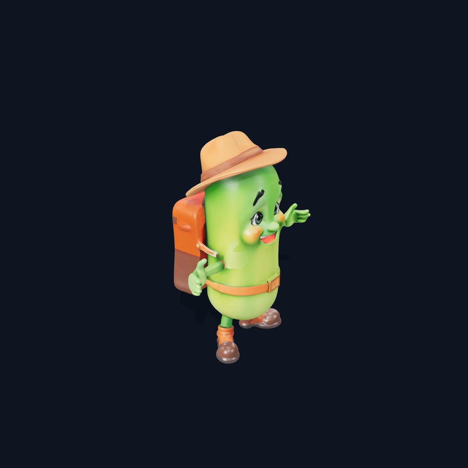 Adventurous Rigged and Animated Pickle Character Model for D Games
