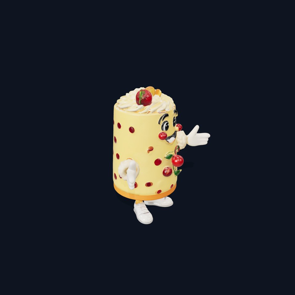 Cheerful Cake Character Rigged and Animated D Model