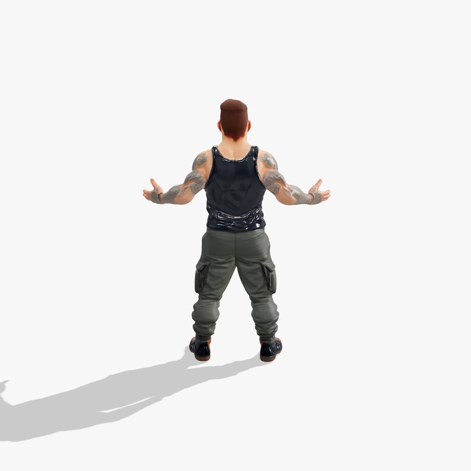 Tattooed Muscular Male Character Rigged and Animated