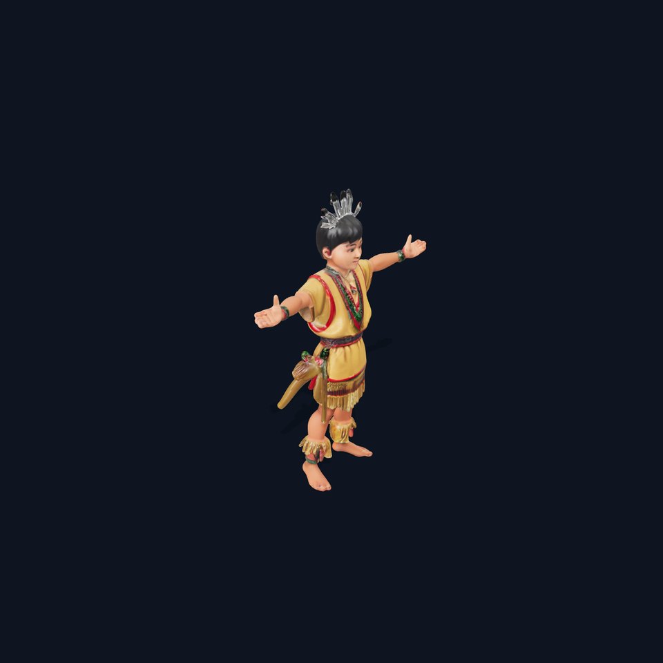 Young Indigenous Boy Rigged and Animated Character Model