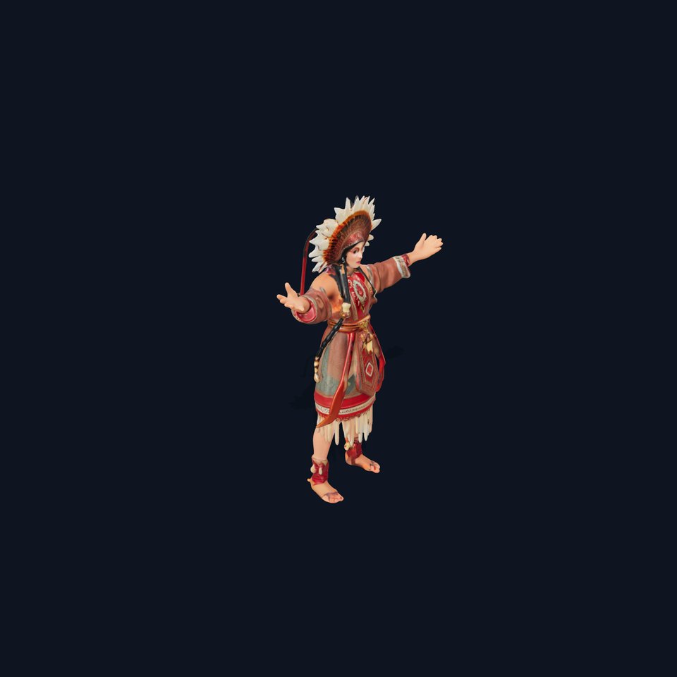 Sun Warrior Rigged and Animated Character Model with Tribal Attire