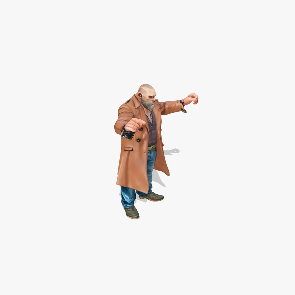 Bald Strongman in Trench Coat Rigged and Animated D Model