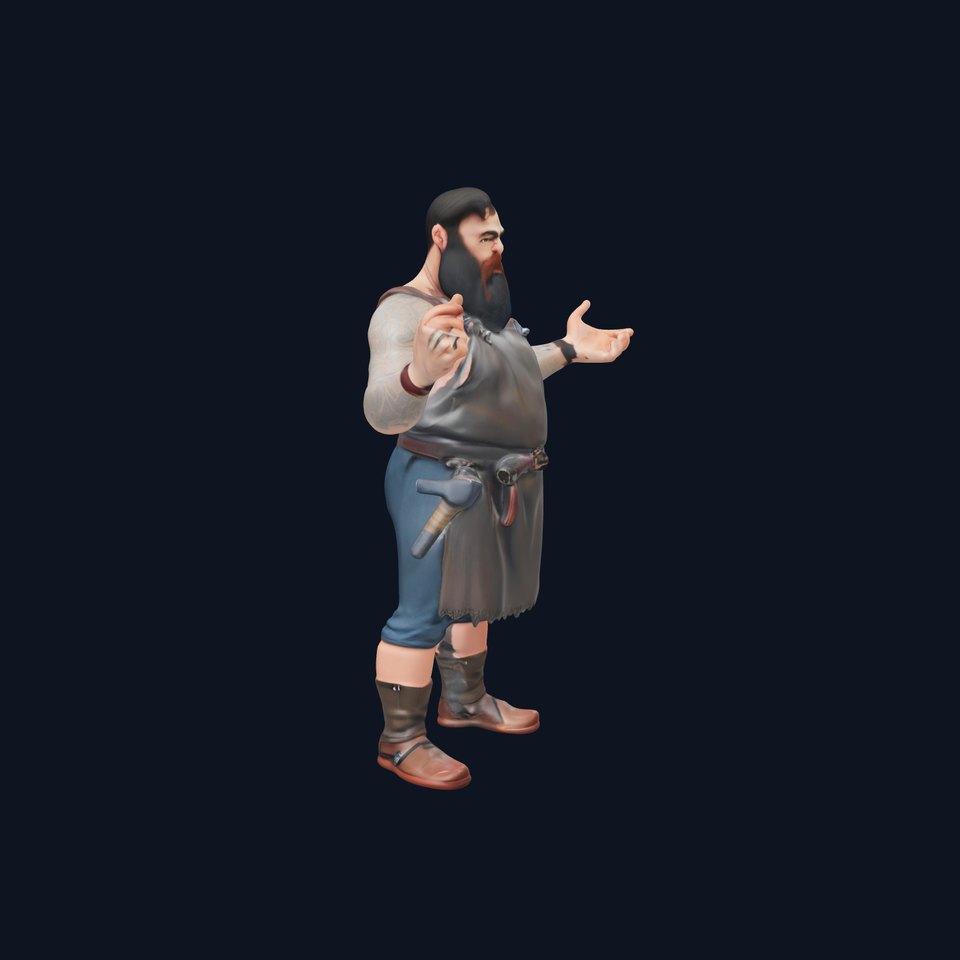 Blacksmith Rigged and Animated D Character Model with Beard and Apron
