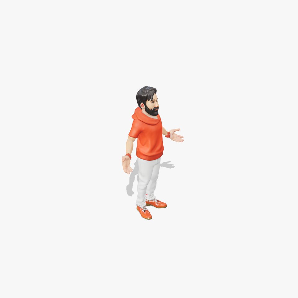 Stylish Bearded Man in Orange Sweater Rigged and Animated