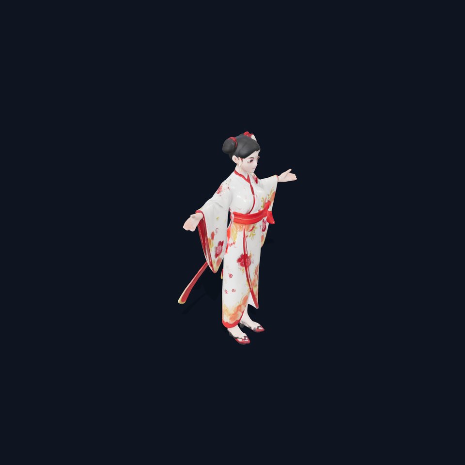 Elegant Kimono Character Rigged and Animated