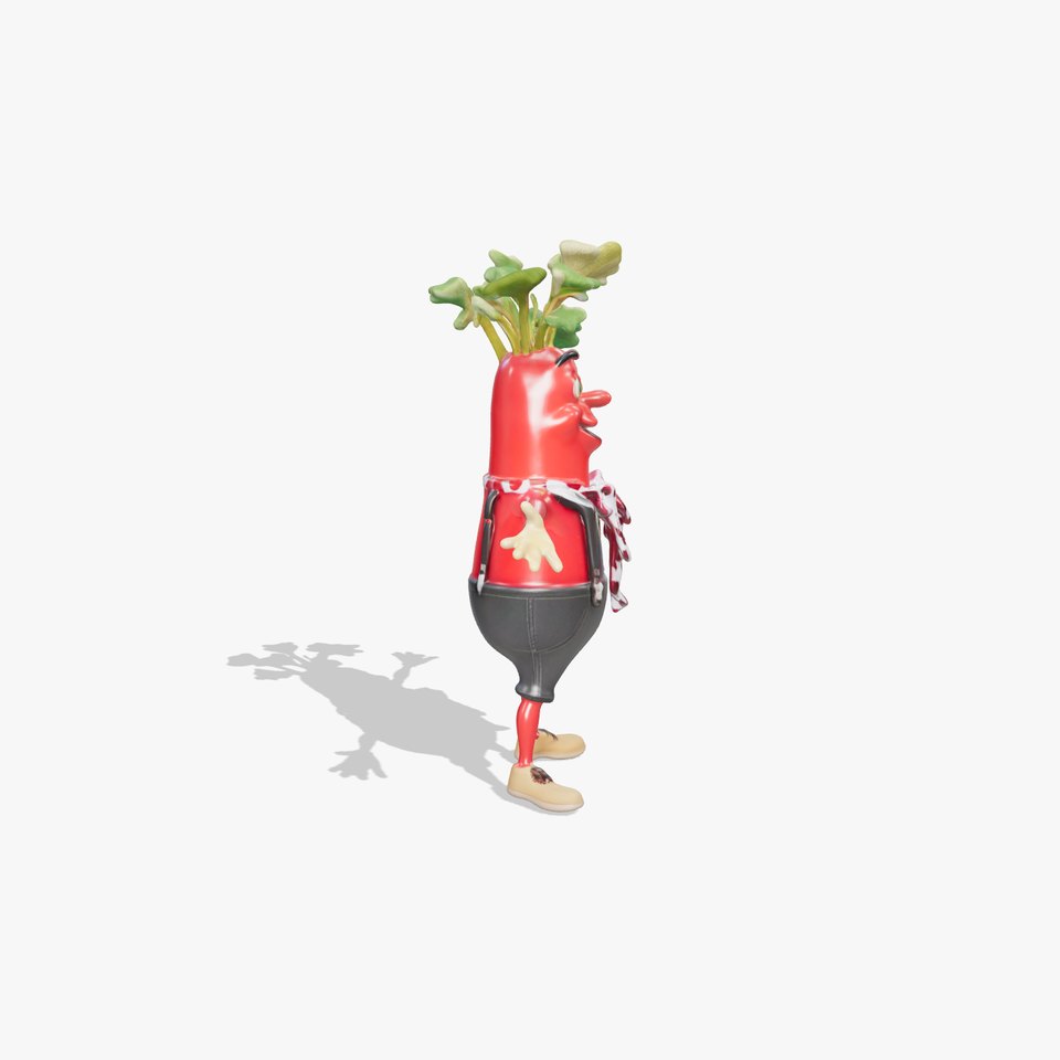 Cheerful Radish Character with Polka Dot Scarf  Rigged and Animated