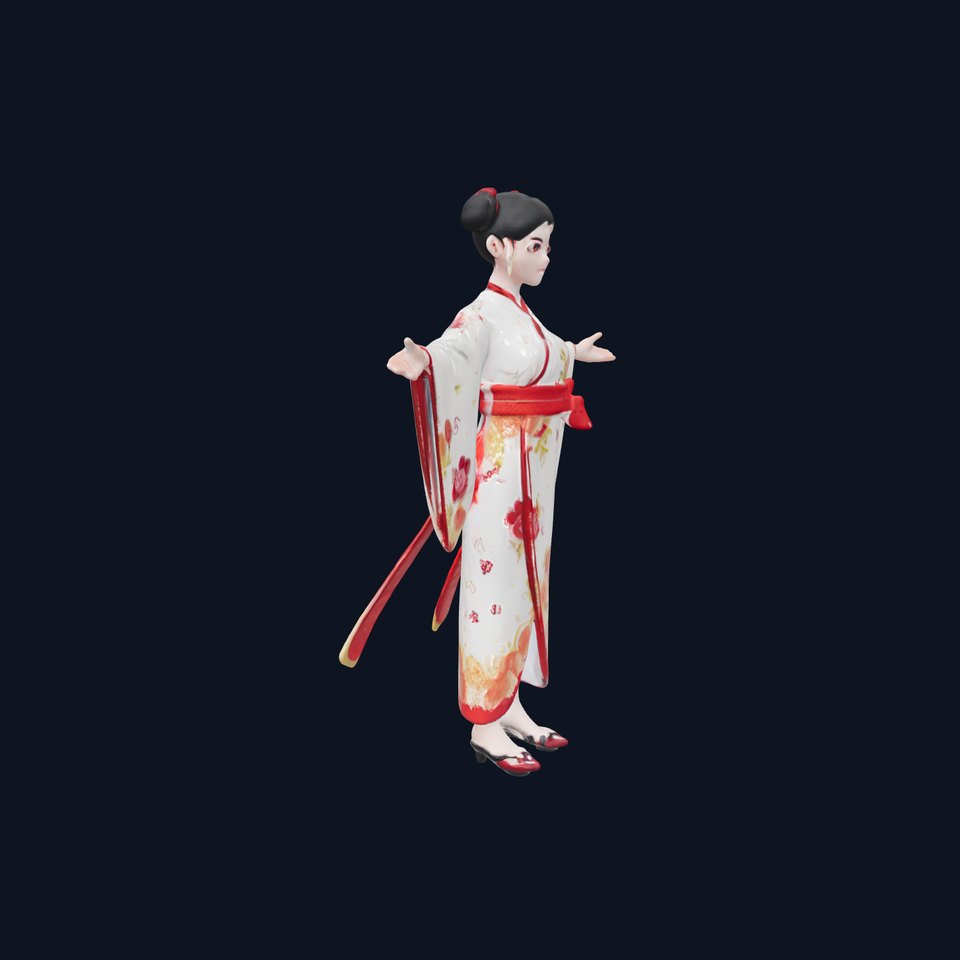 Elegant Kimono Female Character Rigged and Animated