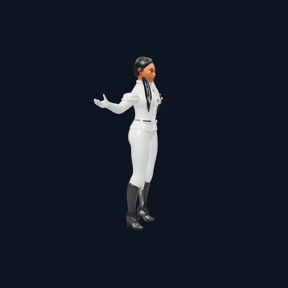 Elegant Female Character Model Rigged and Animated in White Uniform