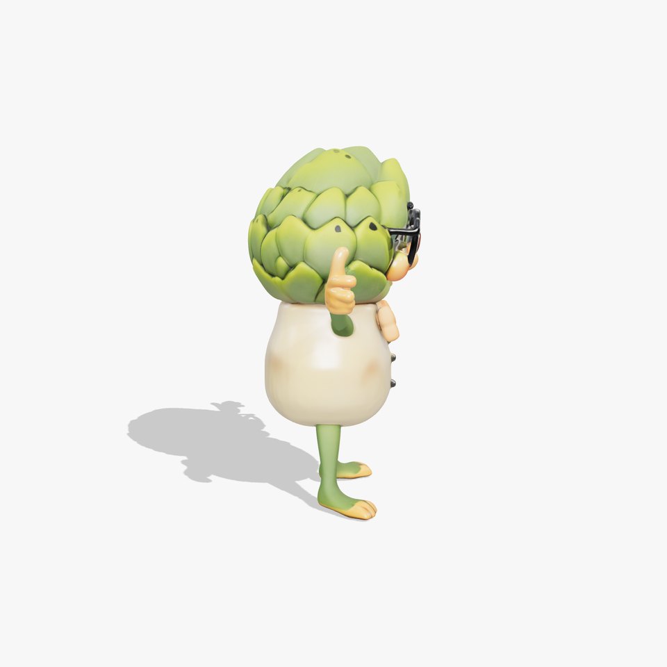Artichoke Character Rigged and Animated with Glasses and Bowtie