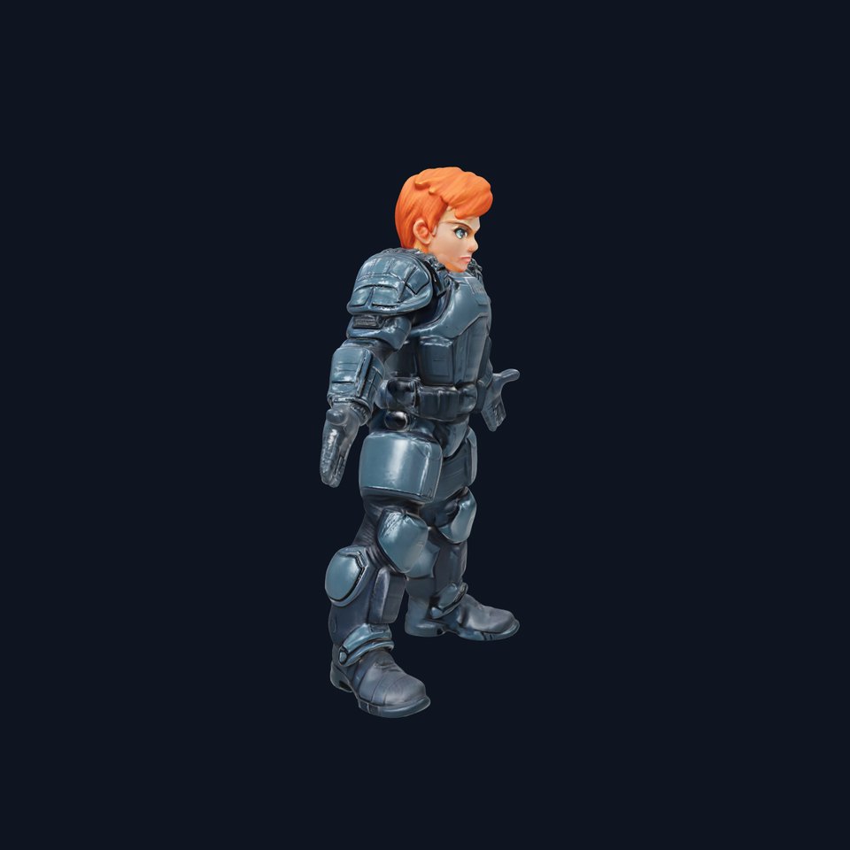 Animated Rigged D Character Model with Armor and Red Hair