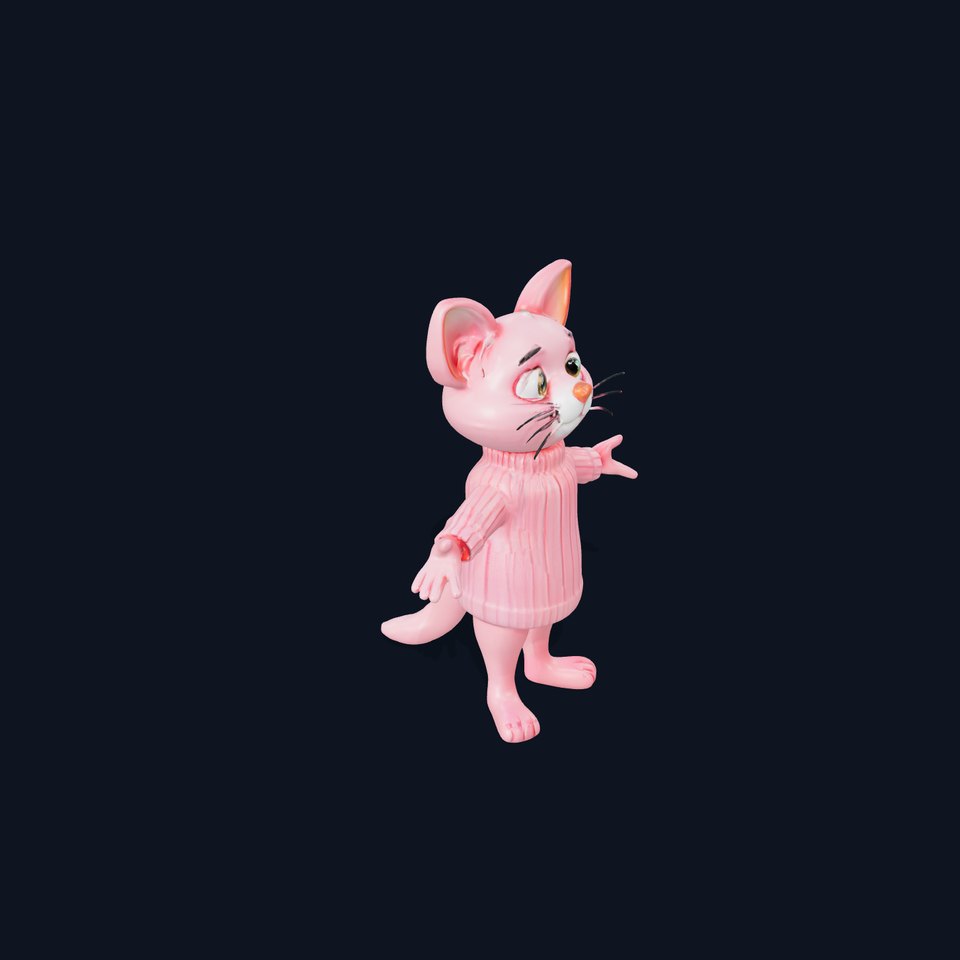 Adorable Pink Cat Character Rigged and Animated in Sweater