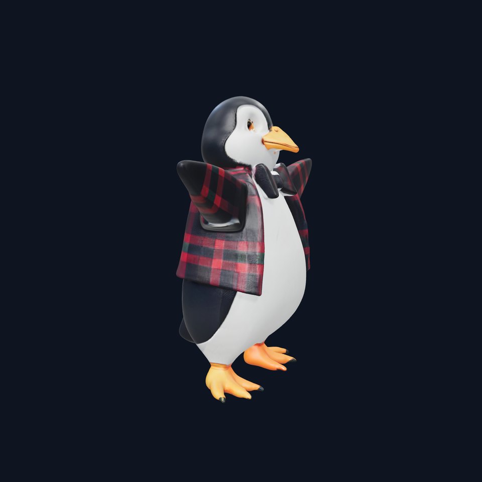 Stylish Rigged and Animated Penguin Character Model in Plaid Outfit