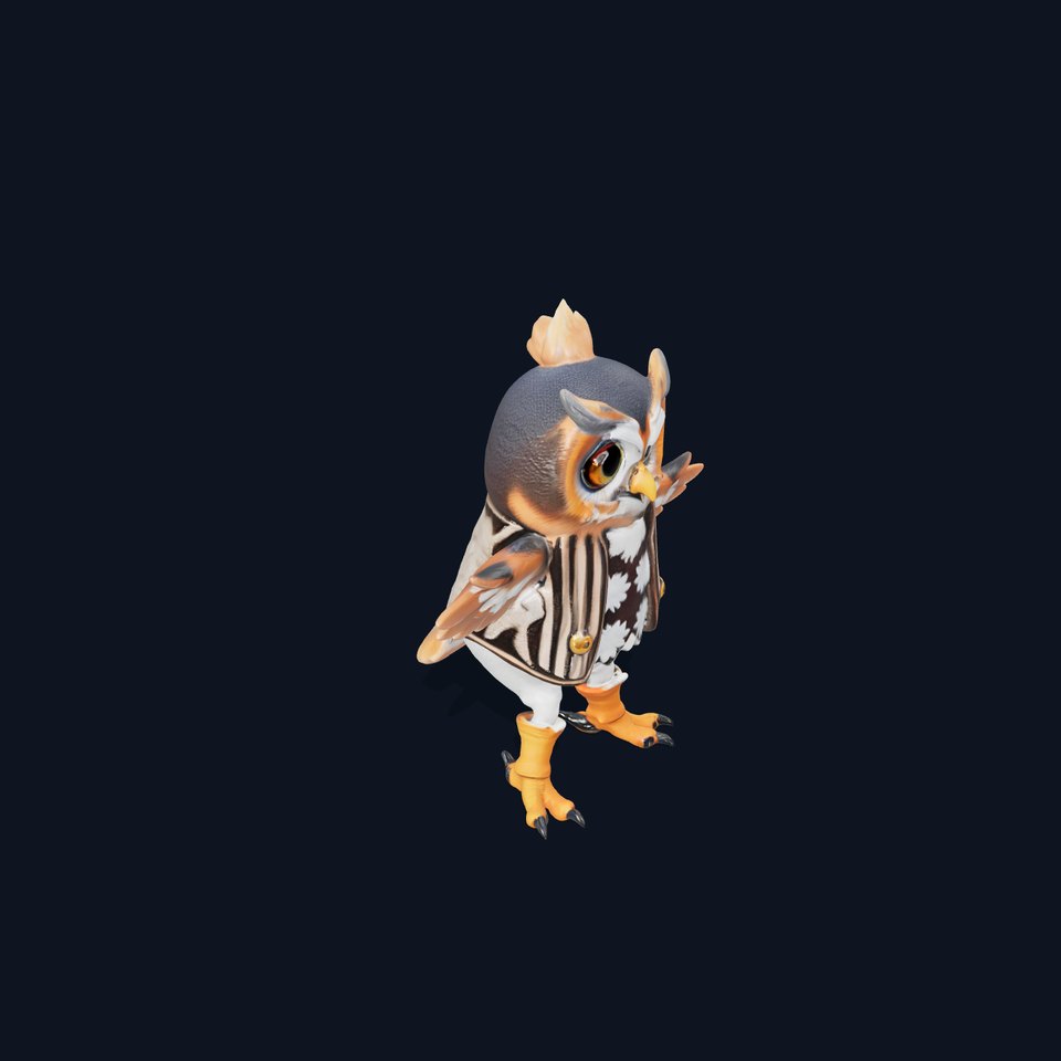 Animated Rigged Owl Character Model with Vest and Boots viewer poster