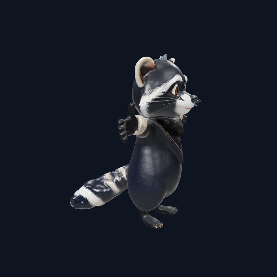 Charming Rigged and Animated Raccoon Character Model with Accessories
