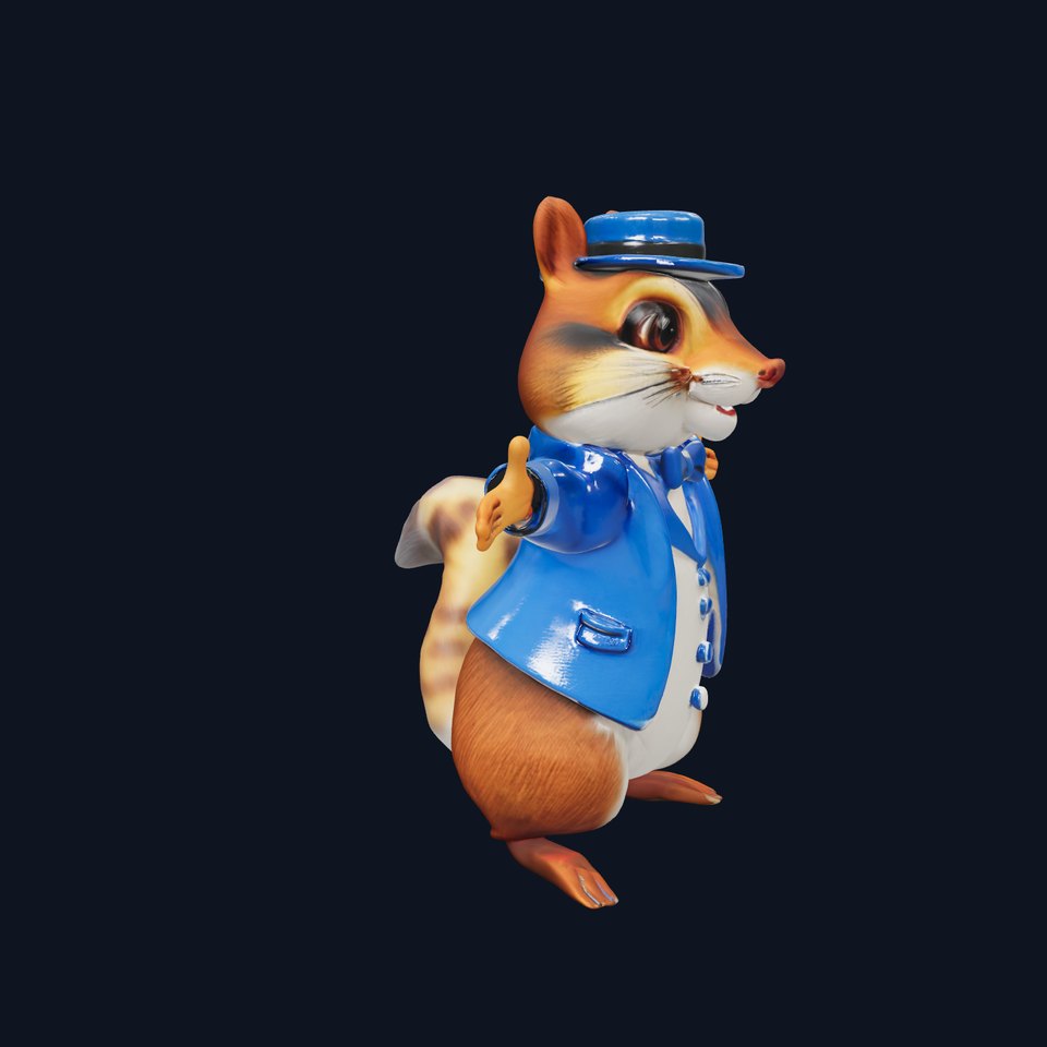 Charming Squirrel in Blue Tuxedo Rigged and Animated Character Model