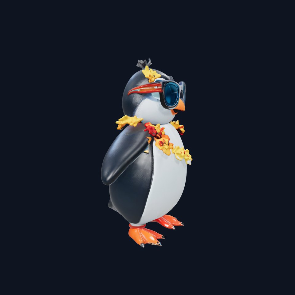 Cool Tropical Penguin Rigged and Animated Character Model