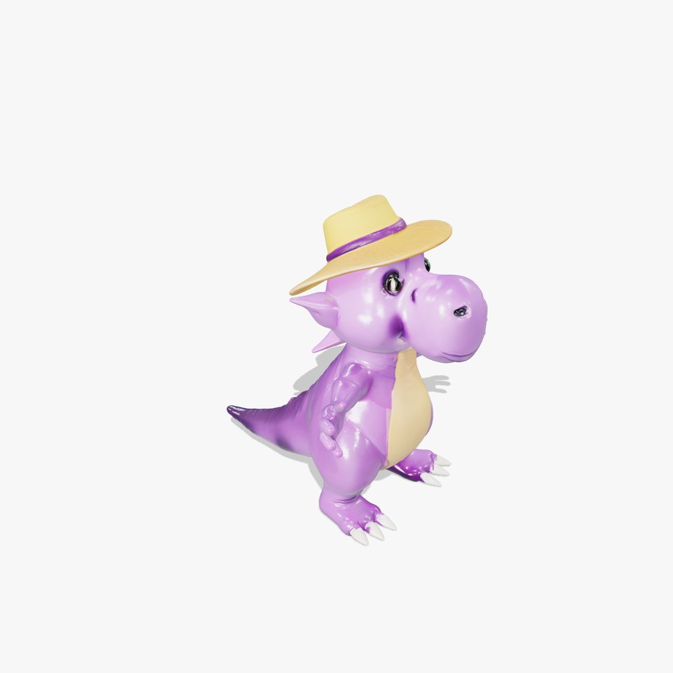 Purple Dinosaur with Straw Hat Rigged and Animated Model