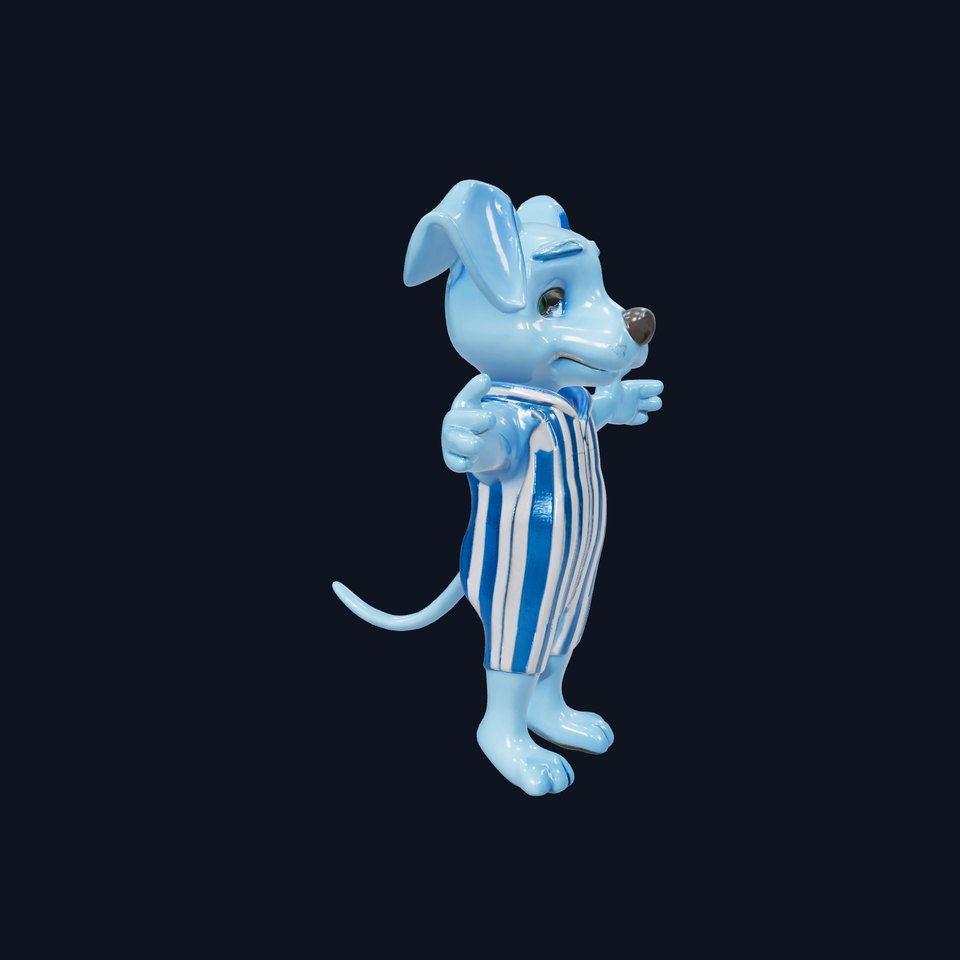Blue Dog Character Model Rigged and Animated for Games