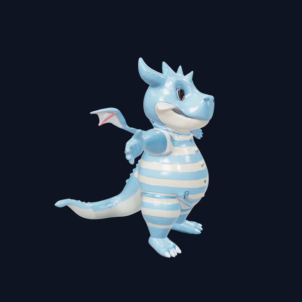 Blue Baby Dragon Rigged and Animated in Striped Suit
