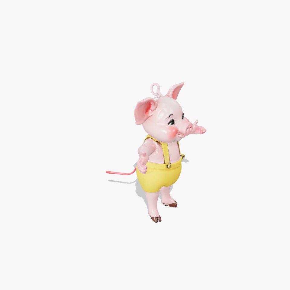 Cute Piglet Character Model in Yellow Overalls Rigged and Animated
