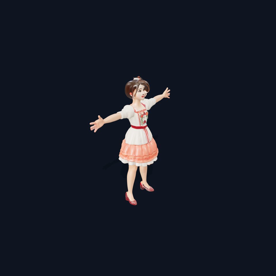Animated Character in Floral Dress Model Pack