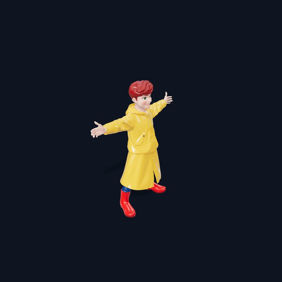 Cheerful Yellow Raincoat Kid model pack viewer poster