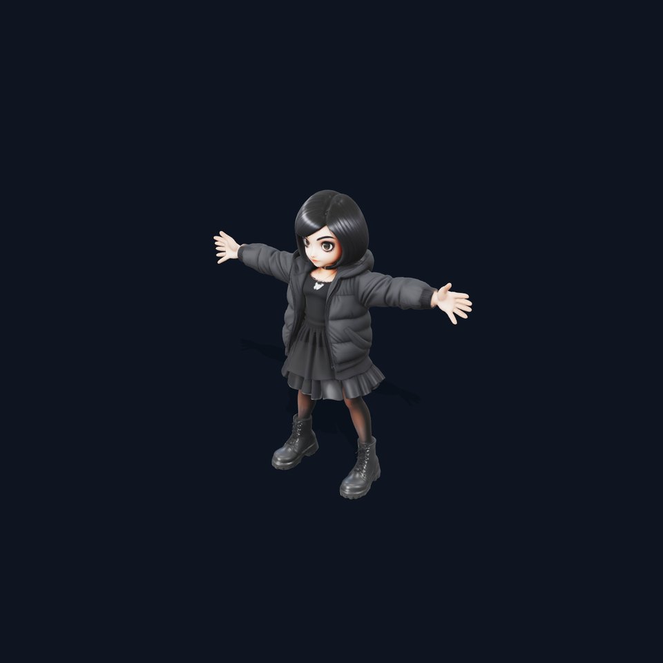 Edgy Young Girl in Black Puffer Jacket