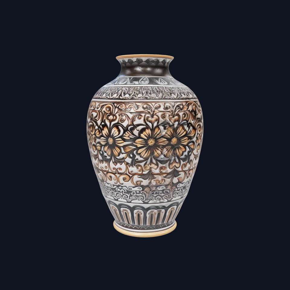 Intricate Ceramic Ornamental Vase with Glossy Finish viewer poster