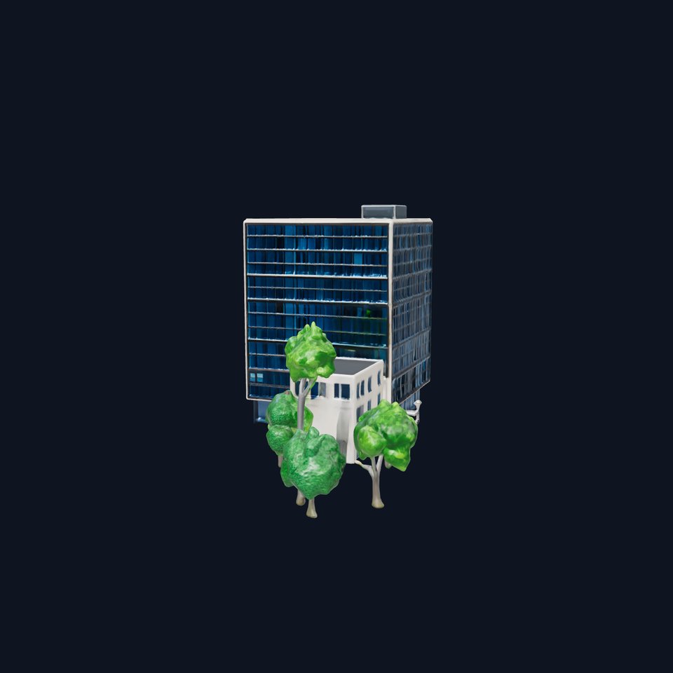 Modern Urban Building with Trees and Street Elements Model viewer poster