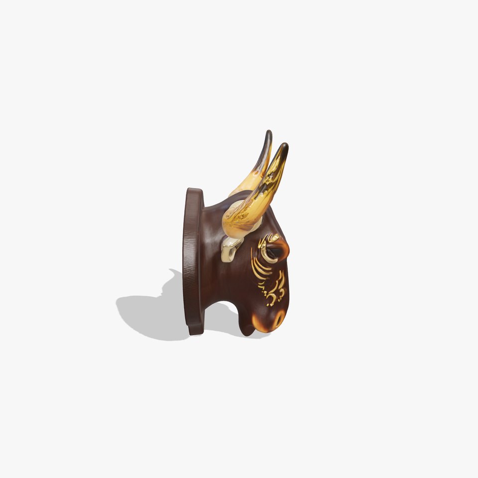 Westward Bull Head with Decorative Horns and Oak Mount viewer poster