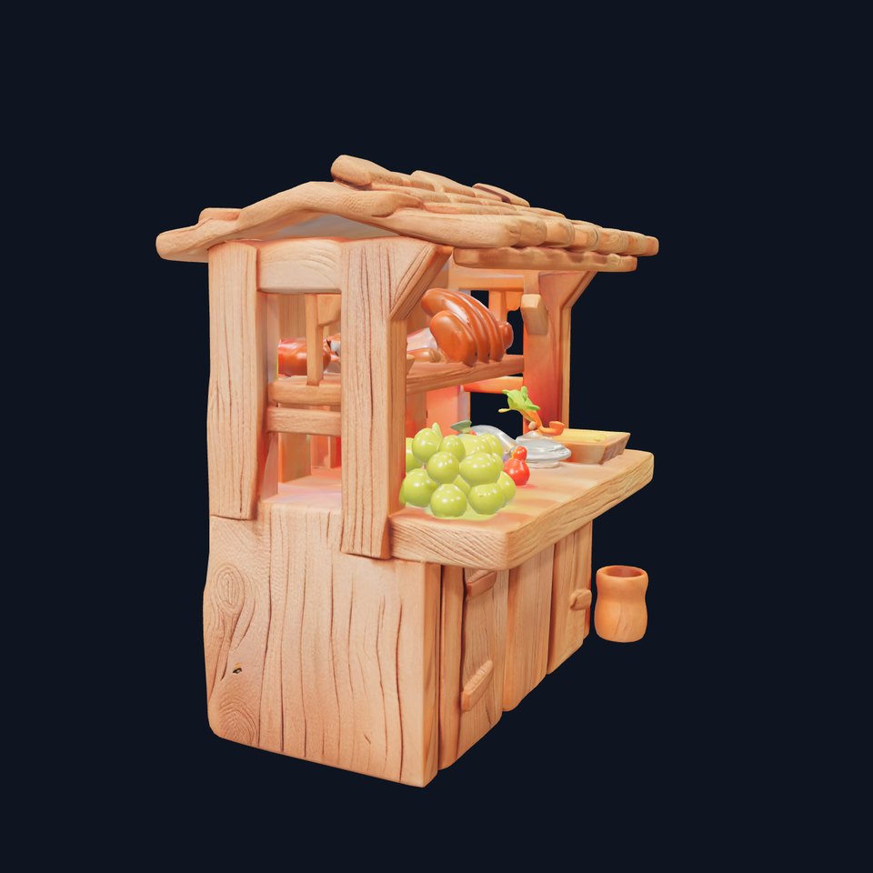 Rustic Wooden Market Stall with Produce model pack viewer poster