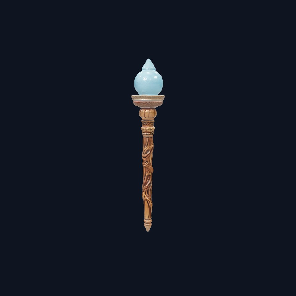 Enchanted Runic Oak Staff with Glowing Crystal Orb model pack viewer poster