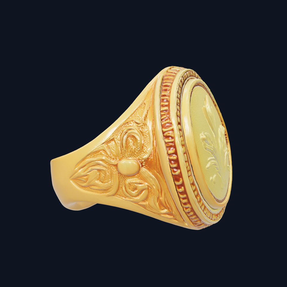 Luxurious Gold Signet Ring with Gemstone model pack viewer poster