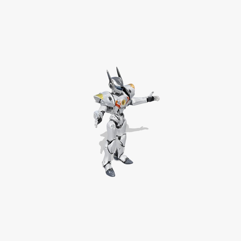 Futuristic Warrior Robot with White Armor and LED Accents viewer poster