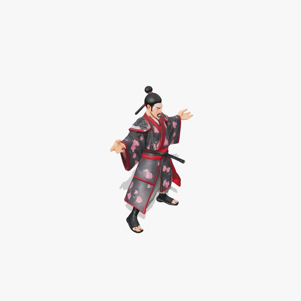 Samurai Warrior D Character Model with Traditional Kimono viewer poster