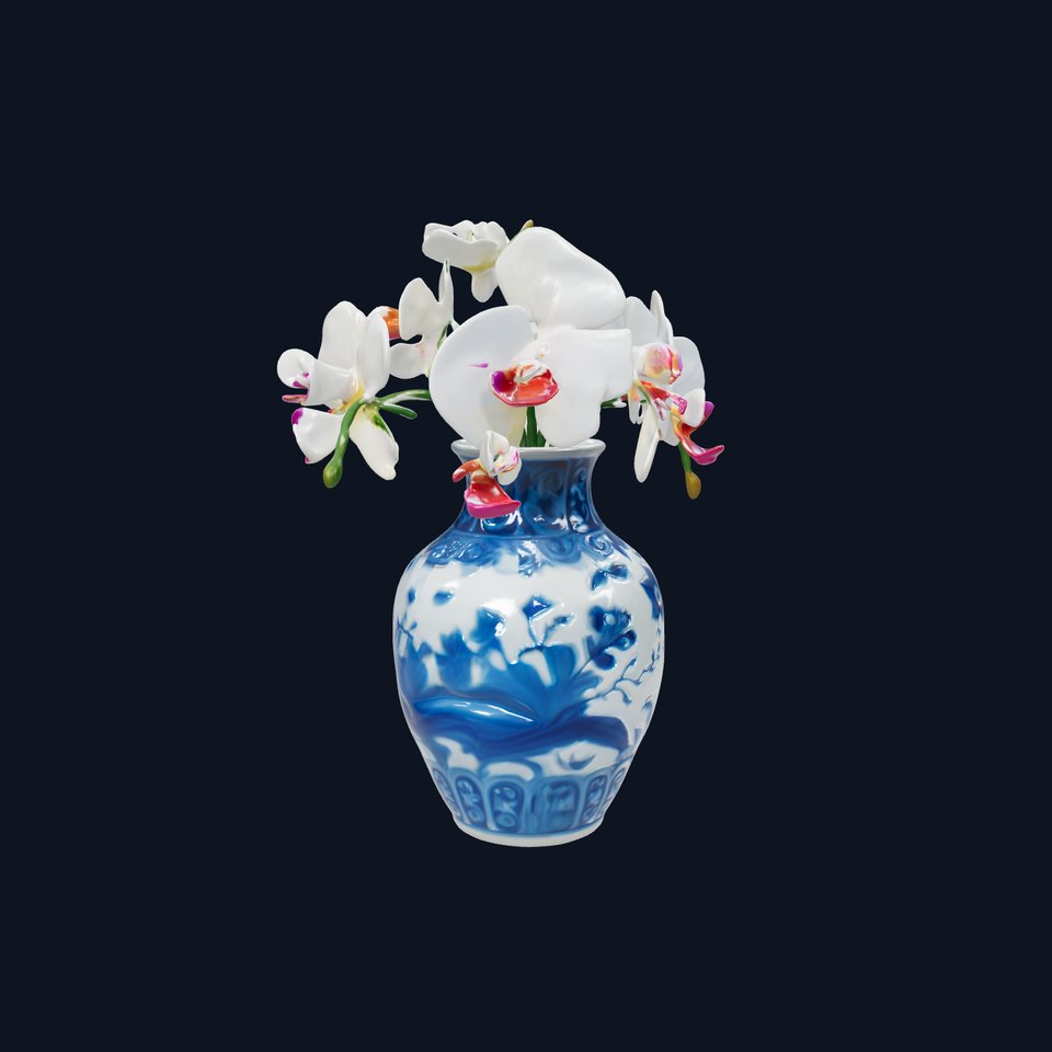 Elegant Blue Porcelain Vase with Orchids Model Pack viewer poster