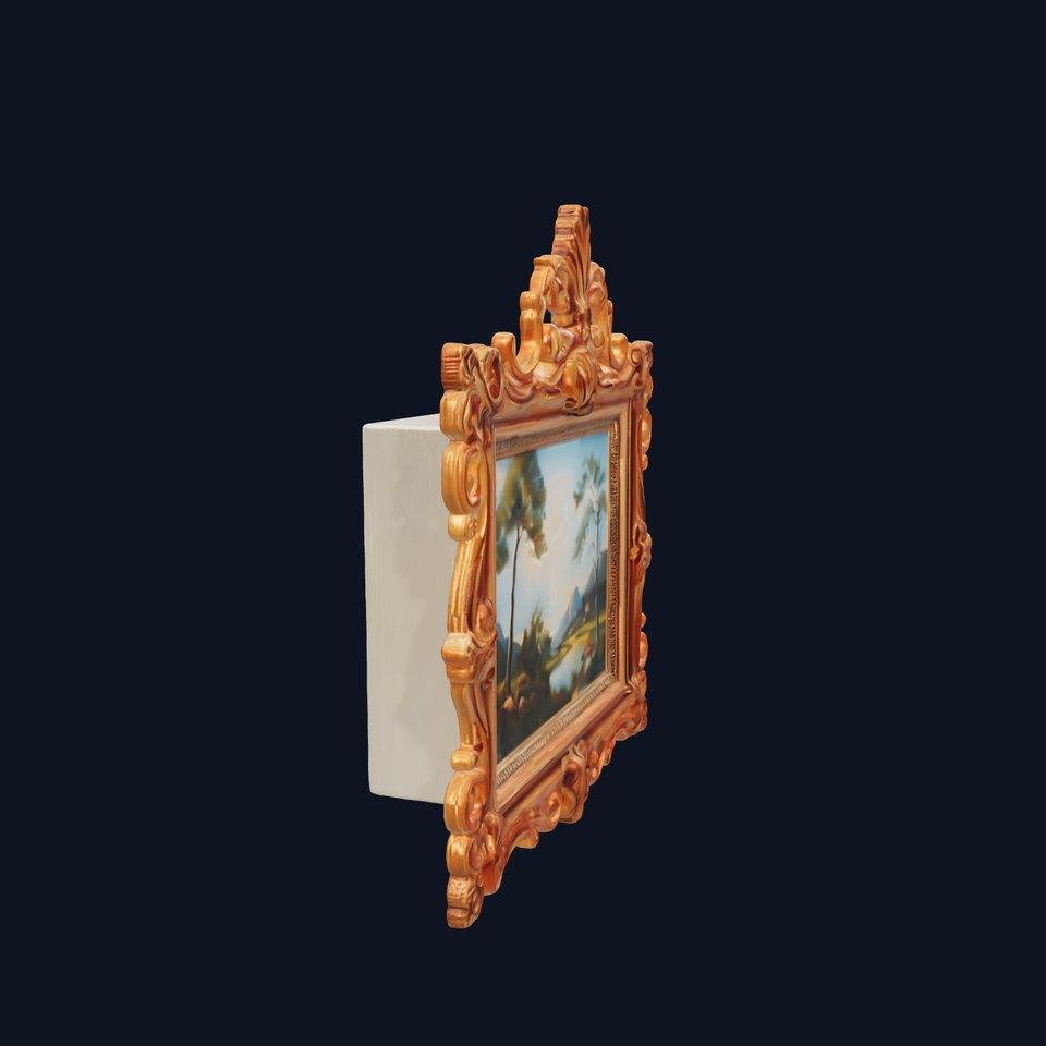 Ornate Gold Picture Frame with Landscape Painting D Model Pack viewer poster