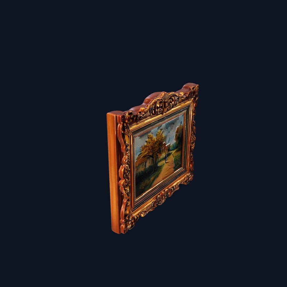 Ornate Gold Frame with Landscape Painting Model Pack viewer poster