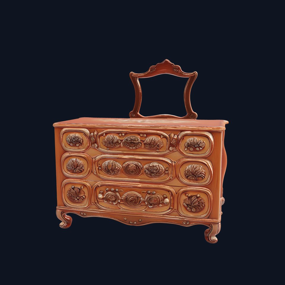 Antique Ornate Dresser with Mirror Model Pack viewer poster